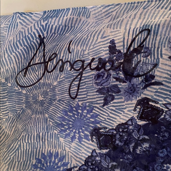 Desigual lightweight blue and white semi sheer oversized scarf - Picture 4 of 8